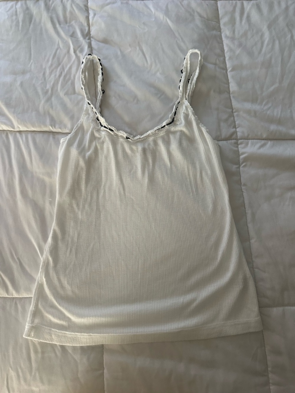 Free People White Ribbed Lace-Edge Cami